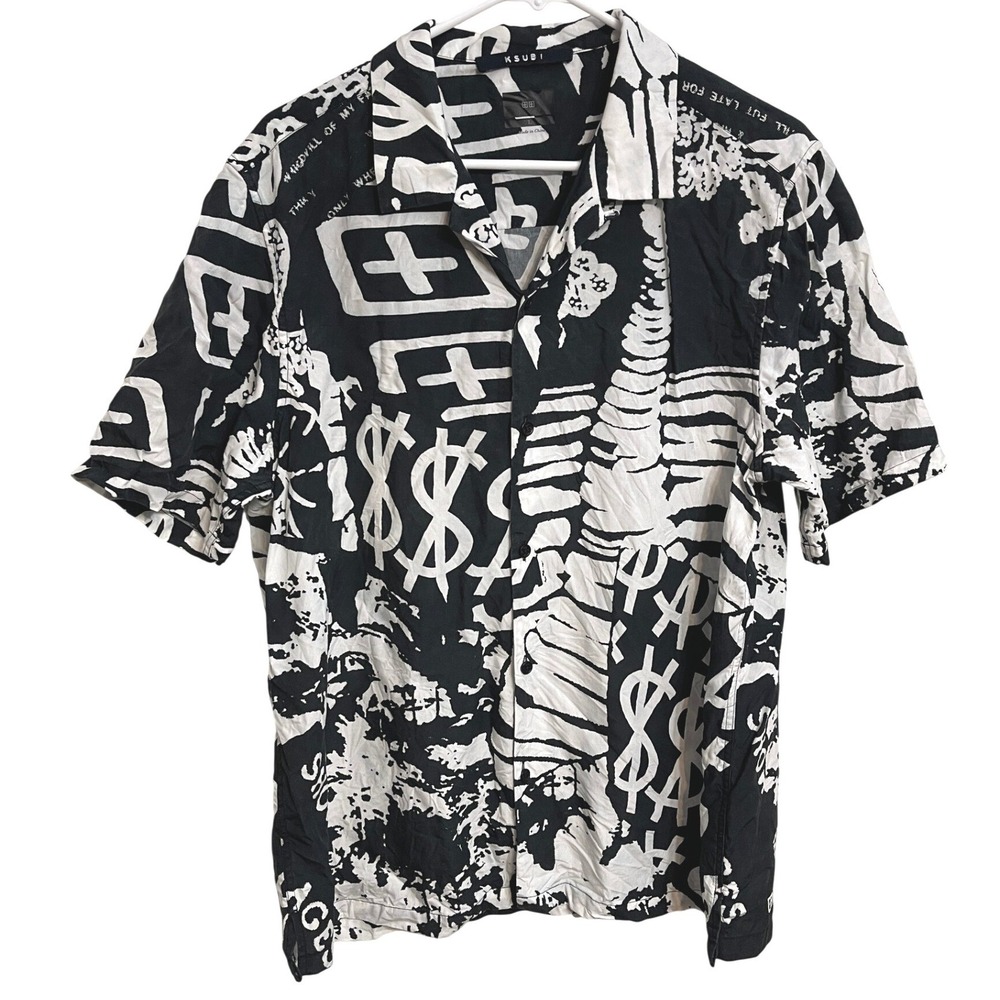Ksubi Ikonik Resort Shirt Men's L Black White Graphic Tencel Y2K Streetwear